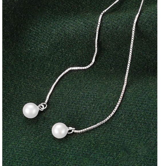 Classic 925 Sterling Silver Cultured Pearl Threader Earrings - Picture 4 of 5